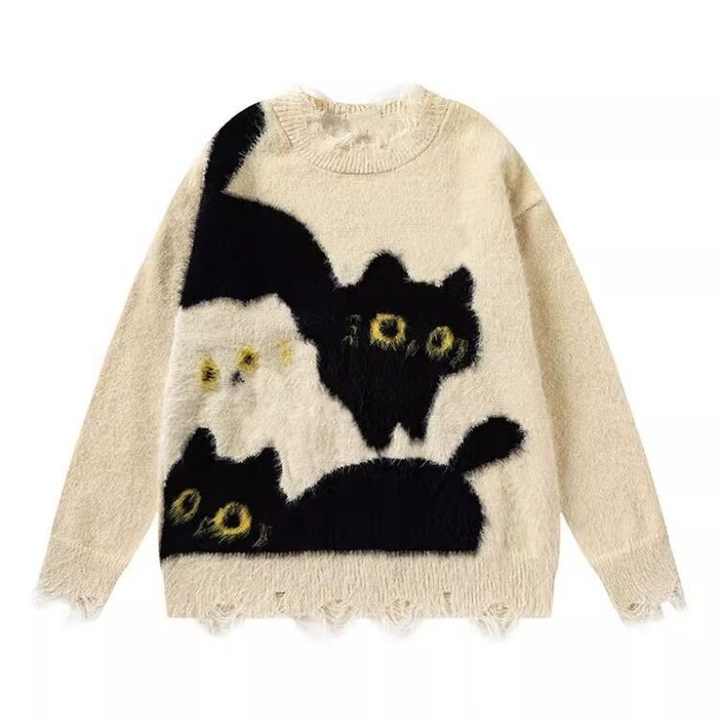 Animal Graphic Round Neck Fuzzy Sweater