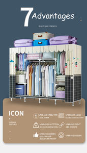 Kids Adult Double Collapsible Portable Hanging Grey Fabric <strong>Canvas</strong> Dustproof Cover Clothes Cabinet <strong>Wardrobe</strong> - Product Image 5