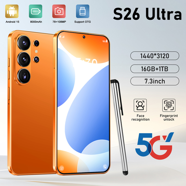 Modern Original S26Ultra 5G Smartphone 16+1TB Storage 78MP+108MP Dual Lens Mobile Phone