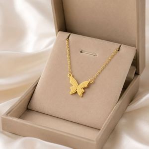 Minimalist Trendy 18K Gold Plated Stainless Steel <b>Shell</b> Butterfly Heart Pendant Necklace Unisex Link Chain <b>Choker</b> Jewelry - Product Image 1