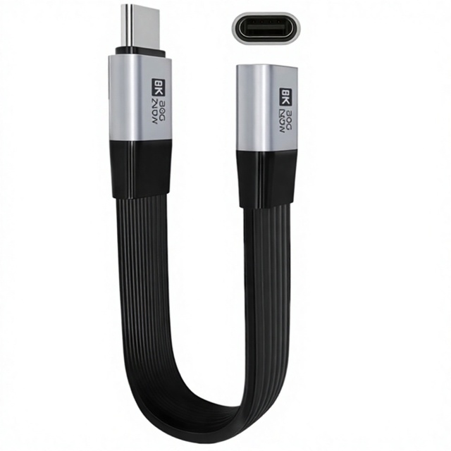 Flat Full-featured USB-C Extension Cable YR-FLC-D01; 80 Gbps High-speed USB4 Thunderbolt 3/4 Compatible; Angled Design; 240W