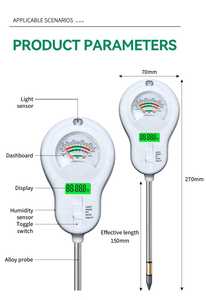 Testeur de sol multifonctionnel 6 en <span class=keywords><strong>1</strong></span> en acier inoxydable pH Humidité Température Lumière du soleil Fertilité Hygromètre pour plantes - Product Image 4