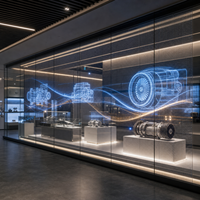 Écran LED transparent pour présentation sur mur de verre de salle d'exposition d'entreprise