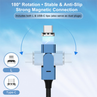 Kabel Pengisian Daya Magnetik 3-in-1 PD 100W Pengisian Cepat 180 °   Kabel USB Nilon Teranyam Berputar dengan Indikator LED untuk iPhone Tipe-C