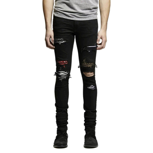 Jeans slim homme haute élasticité avec patchs déchirés aux genoux, style streetwear, pour le dropshipping - Product Image 2