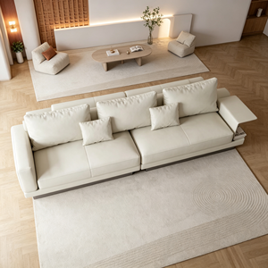 Minimalist L Shape Fabric Sectional <b>Sofa</b> With Wooden <b>Legs</b> Loose Back Square Arms Three Seat Living Room Upholstered Design - Product Image 6