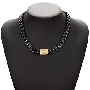 Nueva cadena cubana negra para hombre, 26 letras en inglés, hebilla de taladro de concha, cadena criptográfica de acero inoxidable, collares de moda - Product Image 3