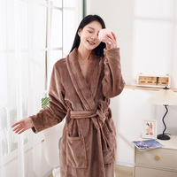 Pyjama en flanelle transfrontalier pour femme, automne/hiver, en polaire épaisse doublée de corail, chemise de nuit mi-longue à manches longues