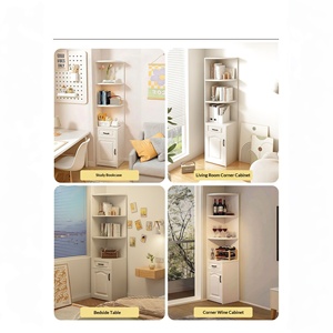 Mueble Esquinero Triangular de Diseño Vintage con Estantes Abiertos de Varios Niveles y Cajón con Puerta de Panel Elevado, Librería Esquinera que Ahorra Espacio - Product Image 5