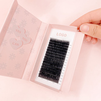 Suministros de etiquetas privadas, negro azabache, mate, extensión de pestañas individuales, fácil ventilador, volumen de visón falso, bandejas de extensión de pestañas de Cachemira oscura