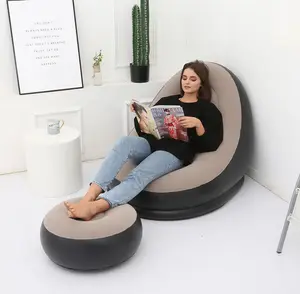 Customized printing Inflatable PVC Flocking lazy sofa air inflatable two set sofa Chair for Adult