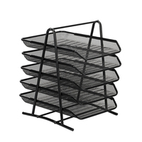 Organizador de Escritorio de Metal con Malla Metálica de 30x38x35cm, Almacenamiento de Archivos, 5 Bandejas para Documentos, Juego de Papelería Negro/Plateado, Suministros de Oficina
