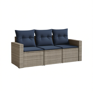 Sofá de patio de ratán sintético gris de 3 piezas con cojines, juego de jardín para exteriores, asientos de estilo contemporáneo para 3 personas - Product Image 1