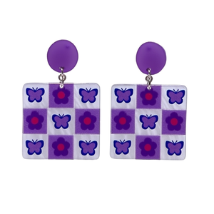 Orecchini pendenti quadrati con motivo a farfalla viola Angelina, gioielli alla moda in resina acrilica per donna, stile trendy da festa - Product Image 1