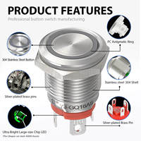 Saklar Tombol Tekan 16mm Tahan Air Berlampu LED Stainless Steel 12VDCAC IP65IP67 Untuk Penggunaan Luar Ruangan