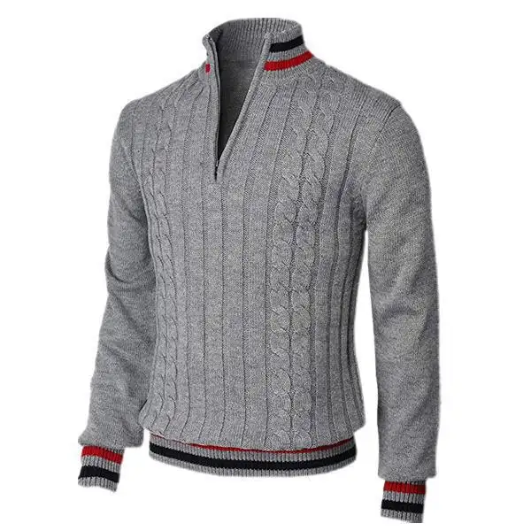 Dệt Kim Cao Cổ Cáp Áo Len Người Đàn Ông Ấm Dày Áo Len Đan Áo Khoác Áo Khoác Zip Nửa Cardigan Zip up Người Đàn Ông Của Ve Áo Len Mỏng