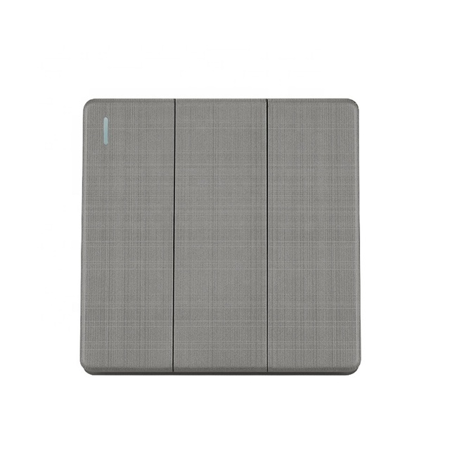 T9 Series Wall Switches and Sockets UK Standard Modern Grey Grid Texture 3 Gang 1 Way 250V Electric Wall Switches for Home