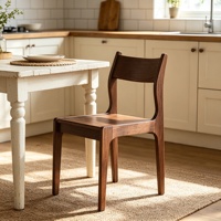 Silla de Comedor de Madera Maciza de Boj, Estilo Minimalista de Mediados de Siglo, Patas Curvas, Asiento de Madera Maciza, Proveedor para Restaurantes, Venta al Por Mayor