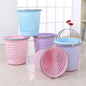 Water Drop Pattern Wastebasket 4L Plastic Trash Can With Handle For Home Storage Bucket Large Size Cylindrical Indoor Use - Product Image 1