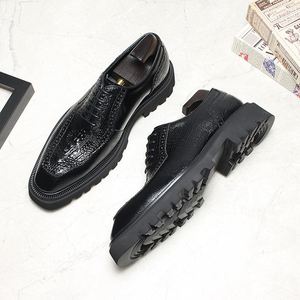High Quality Luxury Men's Square Formal <b>Shoes</b> Stylish High End Oxford Patchwork Print Autumn Party Leather <b>Shoes</b> <b>Height</b> - Product Image 5