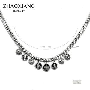 Collier ras du cou épais cubain pour femme, avec pendentif pièce de monnaie sculptée vintage, bijoux - Product Image 2