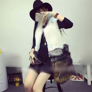 Fourrure Usine Véritable Manteau de Fourrure de Renard Argenté avec Peau de Lapin Long avec Sans Manches - Product Image 3