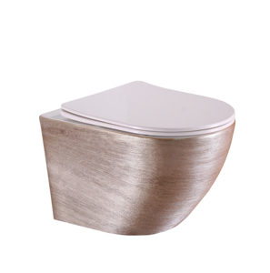 Toilette suspendue murale en céramique Tornado sans rebord, plaquée or, garantie 20 ans, WC doré - Product Image 6