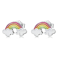 Arc-en-ciel nuages clous d'oreille 925 argent Sterling coloré nuages boucles d'oreilles pour femmes bijoux fins amitié cadeau SCE1339