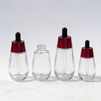 Flacon compte-gouttes en verre cylindrique pour huile essentielle cosmétique de luxe personnalisé 30 ml 50 ml avec bouchon rouge, flacon compte-gouttes en verre pour sérum cosmétique