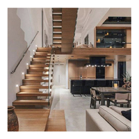 Escalier intérieur durable à monopoutre flottante, design moderne, avec garde-corps en verre, escalier en acier et bois pour appartements, sous-sols, halls