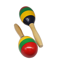 Maracas en bois colorées, paire de maracas à percussion, têtes rayées rouge, vert, jaune pour la musique rythmique des enfants