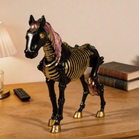 Figurine de cheval squelette en résine, crinière noire, dorée et rose, statue d'animal pour Halloween, décoration de bureau, de maison et de table, artisanat, art, cadeau
