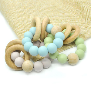 Baby Wooden Teether Bracelet Pink Blue Silicone <b>Beads</b> For Infants 3 Months Plus Unisex - Product Image 4