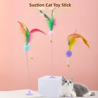 2024 Jouet pour chat écologique en plastique, plume en peluche, bâton à chat avec ventouse et ressort