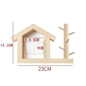Cache-interrupteur mural en bois avec crochets porte-clés, décoration de salon, étagère de rangement, couleur naturelle, forme rectangulaire - Product Image 5