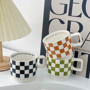 High-end Stackable 12 Ounce Minimalist and Stacked Ceramic <strong>Coffee</strong> <strong>Mug</strong> With Checkerboard Logo Pattern Checkered Ceramic <strong>Mug</strong> - Product Image 2