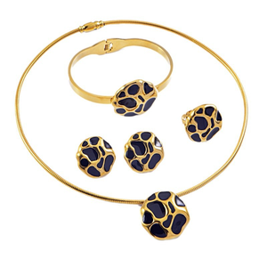 2025 रेट्रो स्टेनलेस स्टील कॉलर काले और सफेद अनियमित गोल नेकलेस ब्रेसलेट स्टड इयररिंग सेट - Product Image 5