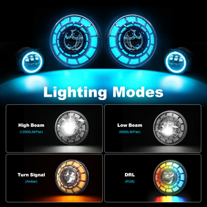 RGB Angel Eyes 7 ''faro a Led rotondo Blue Tooth Phone App RGB Halo a caccia di fari Led abbaglianti con curve bianche/ambra - Product Image 2