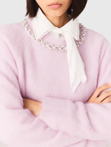 Suéter de Punto LEDUO Otoño-Invierno Personalizado 100% Algodón con Cuello Redondo y Adorno de Cristal para Mujer - Product Image 3