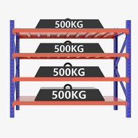 Étagère de stockage d'entrepôt d'usine en gros, 4 niveaux, 500 kg, en acier, vente directe d'usine