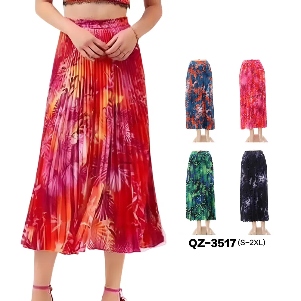 Jupe d'été Dames élégantes Offre Spéciale Nouvelle mode Jupe imprimé floral Shrink long A Line plissé femmes jupes maxi