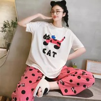 Pijamas de manga larga para mujer, bonitos dibujos animados, cierre de cintura elástica, informal para invierno, verano, otoño y primavera