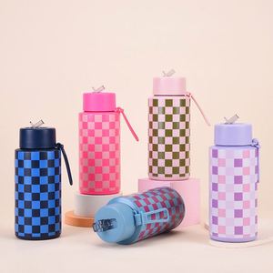 1000ML <b>Large</b> Capacity Checkerboard Design Insulated Stainless Steel Water Bottle with Suction Nozzle Copper Water Bottle - Product Image 1