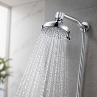 SANIVITAL Pommeau de Douche Mural Moderne en ABS à Quatre Modes de Jet Réglables, Effet Pluie, pour Salle de Bain et Toilettes