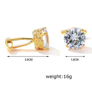 Boutons de manchette pour hommes, boutons de manchette de luxe de haute qualité, boutons de manchette en diamant pour hommes, boutons de manchette carrés en zircon doré - Product Image 2