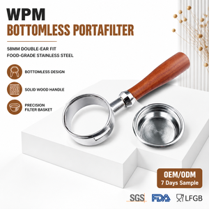 Portafiltro sin Fondo <span class=keywords><strong>Welhome</strong></span> Espresso de 58 mm con Doble Asa de Madera Sólida, Herramienta de Barista para Cafetera de Acero Inoxidable - Product Image 1