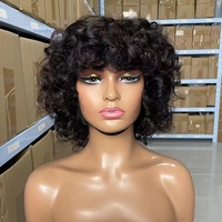 Peluca de Cabello Humano Brasileño Corte PIXIE con Flequillo para Mujeres Negras, Densidad del 200%, Corta con Movimiento, Hecha a Máquina, Económica