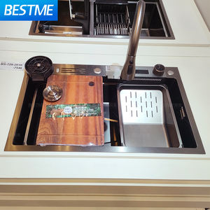 Évier de cuisine intelligent double carré en acier inoxydable - Design en cascade multifonctionnel, finition argentée moderne durable, amélioré - Product Image 2