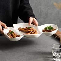 Assiette de service en céramique haut de gamme, style américain, à trois compartiments, pour hôtels et restaurants, idéale pour les plats froids et les snacks.