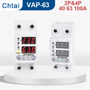1P+N 40A 63A Din rail adjustable OV UV Amps protector intelligent automatic voltage stabilizers relay digital led display